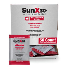Coretex Sun X 30+ SPF Pacchetti di protezione solare individuali Dimensioni di viaggio - Pacchetto di 50 parabeno ossigenzono e protezione solare a s