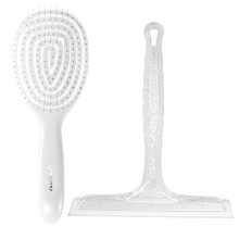 Rodo de chuveiro para portas de vidro Rodo de banheiro para janela de chuveiro Rodo - Pente prateado e conjunto de rodo para cuidados com os cabe