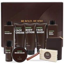 Rinse & Robust Herren-Selbstpflege-Geschenkset, 10-teilig, Sandelholz-Pflegeset mit Bad und Duschgel, Geschenkset fr Mnner, Bartl, Balsam und Visi
