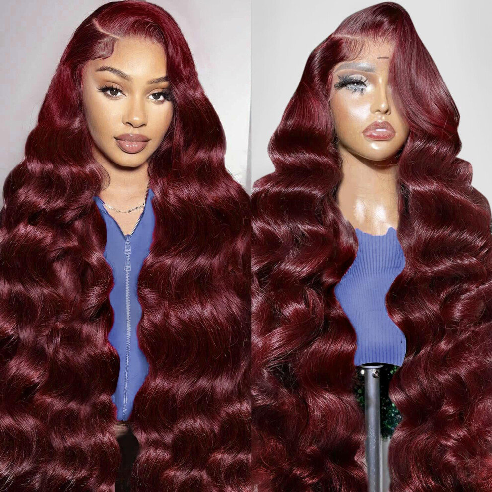 Gofward Unisex Red 24 Inch 99J Burgundy 13X6 Body Wave Lace Front Wigs Human Hair 200% Density Glueless Hd Transparent Lace Frontal Wigs Human Hair Pre Plucked With