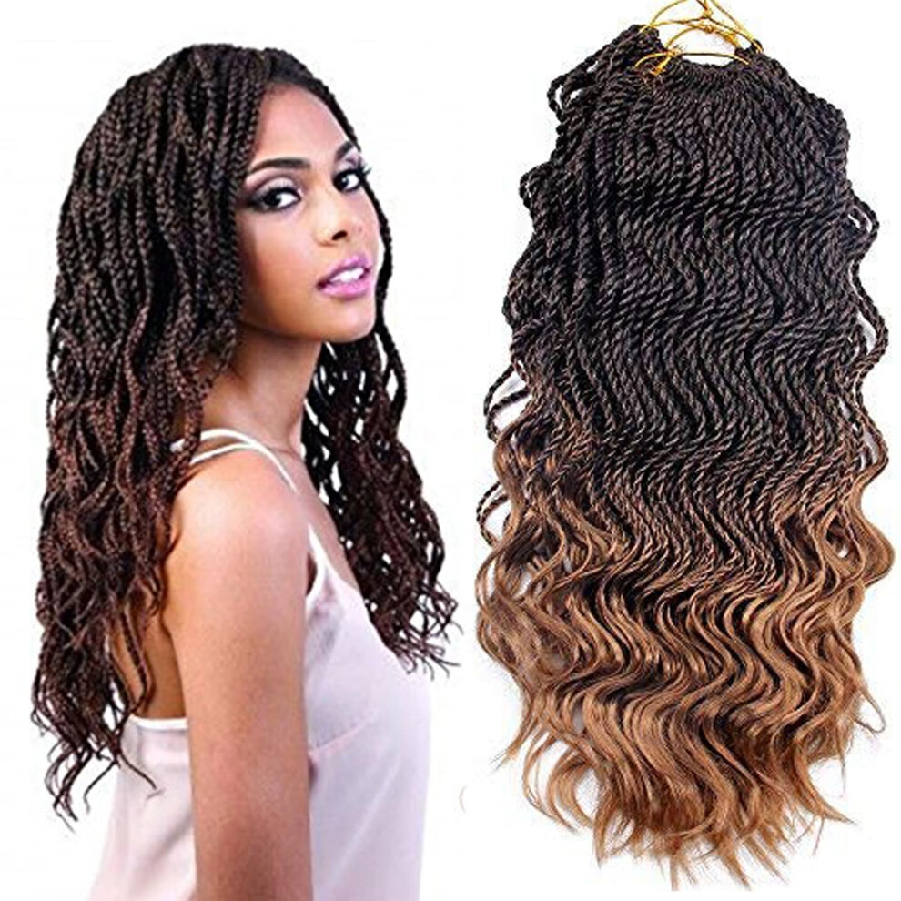 Falemei Unisex Wavy Senegalese Twist Crochet Braids 6Packs/Lot 14Inch 35Strands/Pack Synthetic Crochet Hair Curly Twist Braiding Hair (14 Inch, T1b/27#)