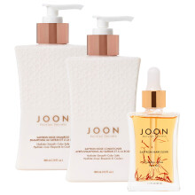 Joon Hydratacn Trio Set | 1,1oz afrnov vlasov elixr 10,1oz ampon a kondicionr Saffron Rose