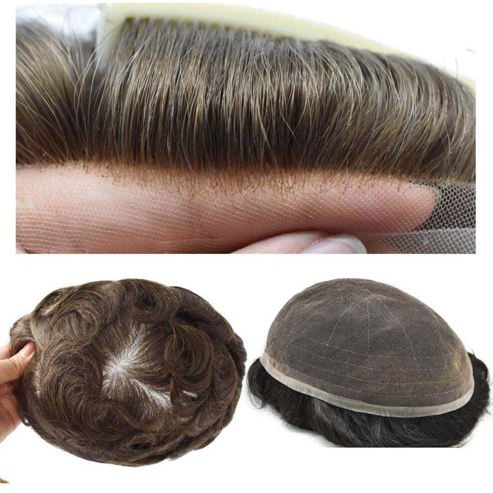 Curve Hair Unisex Usa Transparent French Lace Mens Toupee Hairpieces Human Hair Replacement Bleached Knots Swiss Lace Wigs For Men Full Lace Hair System (8""""X10""""