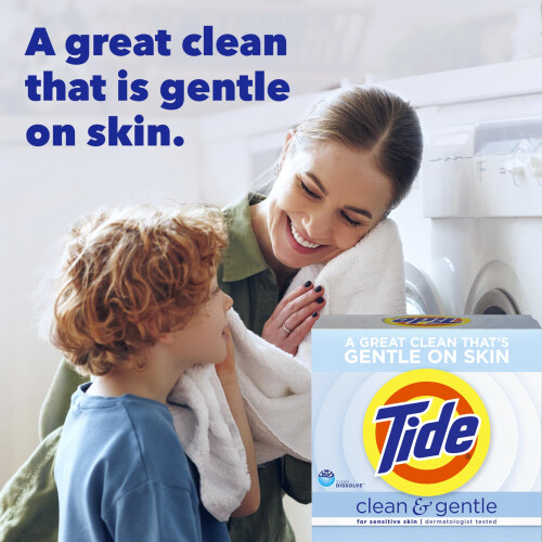 Tide Clean and Gentle Powder Laundry Detergent, Unscented, 68 Loads, 77 oz 1