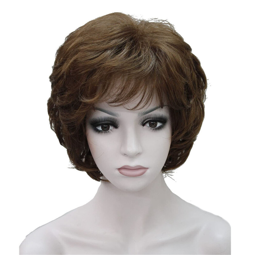 Wiginway Unisex Red Short Curly Wavy Synthetic Hairpiece Wigs With Bangs For Women Girls Medium Auburn