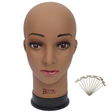 BHD BEAUTY Bald Mannequin Head Ruskea Naisten Ammattikosmetologia Peruukkien Tekemiseen Näyttö peruukit silmälasit hiukset T-nastalla 22''