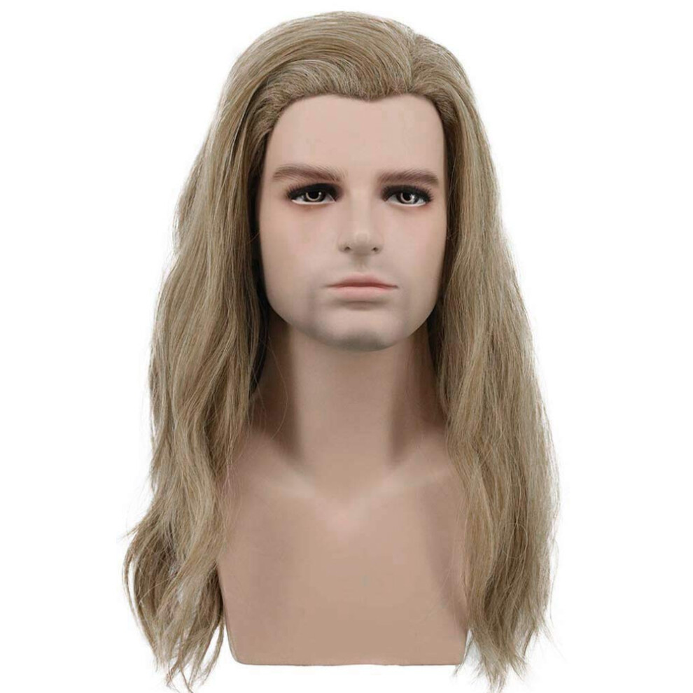 Karlery Unisex Brown Mens Long Curly Wave Light Wig Halloween Cosplay Wig Anime Costume Party Wig