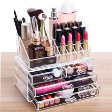 Cq acrylique 2 Pack Organisateur Maquillage Transparent, 4 Tiroirs Empilables, Rangement Coquet pour Dresser Bijoux