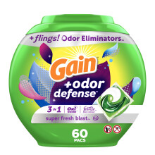 Gain Flings pyykinpesuainepakkaukset hajusuojalla 60 Ct Super Fresh HE 3in1 -pesuainepakkaukset, joissa on Febreze ja Oxi