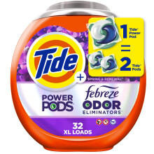Tide Power Pods Pyykinpesuainepakkaukset Febreze 32 Count Spring & Renewal -tuoksulla Febrezen raikkaus hajunpoistoaineilla