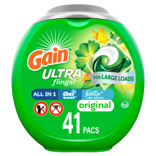 Gain Ultra Flings nestemäiset pyykinpesuainepakkaukset, jotka on suunniteltu suurille määrille alkuperäinen tuoksu 41