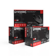 GLOVEWORKS Black Disposable Nitrile Industrial Gloves  5 Mil  Latex & Powder-Free  Food-Safe  Textured  Medium  3 Boxes of 100