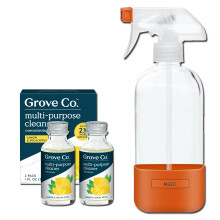 Grove Co. Multi Purpose Cleaner Refill Concentrate (2 x 1 Oz) + Glass Spray Bottle (16 Oz) Plant-based Household Cleaning Supplies Bundle No P