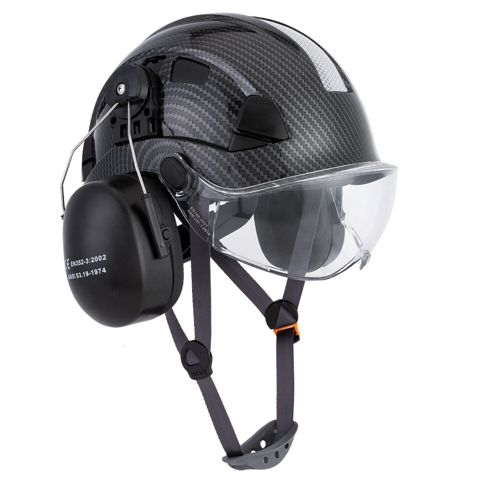 LOHASPRO Arborist Forestry Helmet Safety Hard Hat with Visor and Ear Muffs Carbon Fiber Hard Hat for Logging Chainsaw Helmet Mowing(Black Graphit