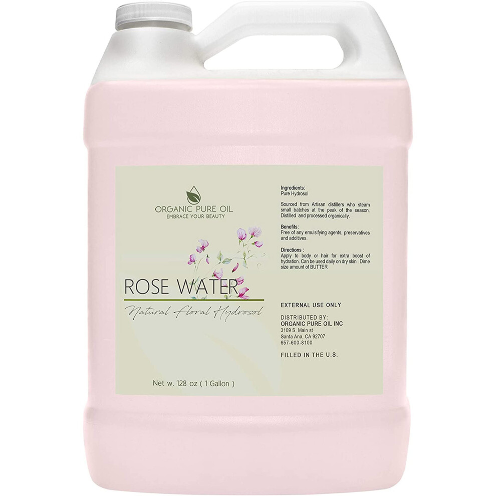 Opo Rose Hydrosol - 128 Oz - 1 Gallon - 100% Pure Steam Distilled All Natural Non Gmo Alcohol Free Bulk Hydrating Toning Cleansing Floral Water