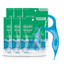 GUM Advanced Care Floss Picks - Tandtrd til voksne med E-vitamin og fluor - Ekstra strk, snderrivende tandtrd Easy Grip Hndtag frisk mynte s