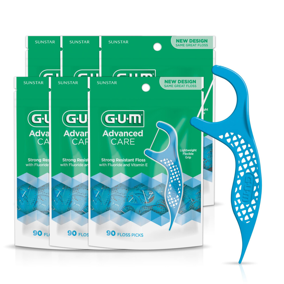 Gomme Gum Advanced Care Floss Picks - Dental Flossers For Adults With Vitamin E And Fluoride - Extra Strong Shred-Resistant Dental Floss Easy Grip Han