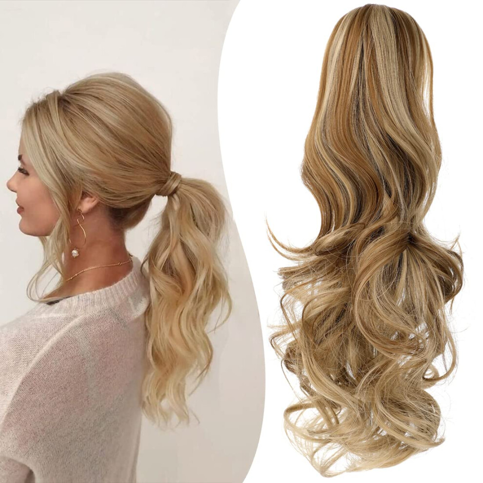 Mitrygreen Claw Clip Ponytail Extension 18"""" Clip In Wavy Ponytail Hair Extensions Long Pony Tails For Women Extensions Ash Blonde Mix Ginger Bro