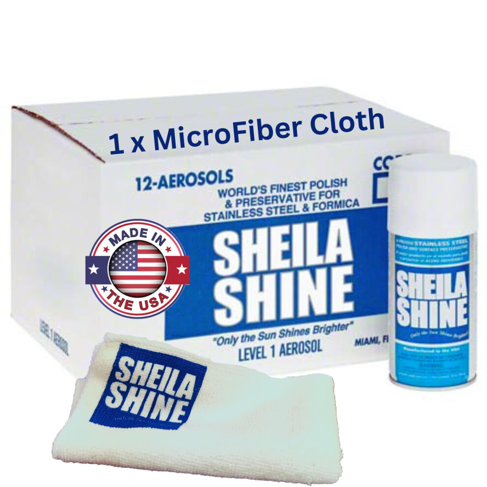 Sheila Shine Stainless Steel Polish & Cleaner with MicroFibre Cloth | 12 x 10 oz Aerosol Spray Cans with a Micro Fiber Cloth | Protects Appliance