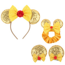 zhezesmila Beauty Mouse Ear Sanka Classic Hiiri Korvaklipsit Belle Rose Bow Scrunchies Naisille Tytφt Prinsessa Mekko Asusteet Juhla Cosplay