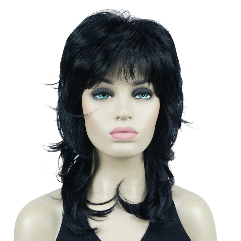 Lydell Unisex Black Long Soft Shaggy Layered Wig Classic Cap Full Synthetic Wigs