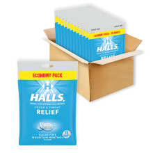 HALLS Relief Mountain Menthol Sugar Free Cough Drops Economy Pack 12 Bags of 70 Drops (840 Total Drops)