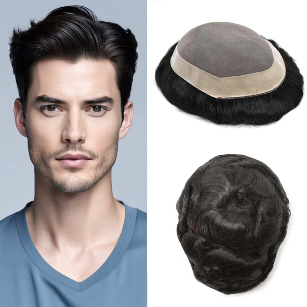 Hair Wonders Unisex Men Toupee Human Hair Fine Mono Mens Toupee Hairpiece Durable Poly Skin Npu Around Monofilament Hair Replacement System For Men Hairpieces Mens T