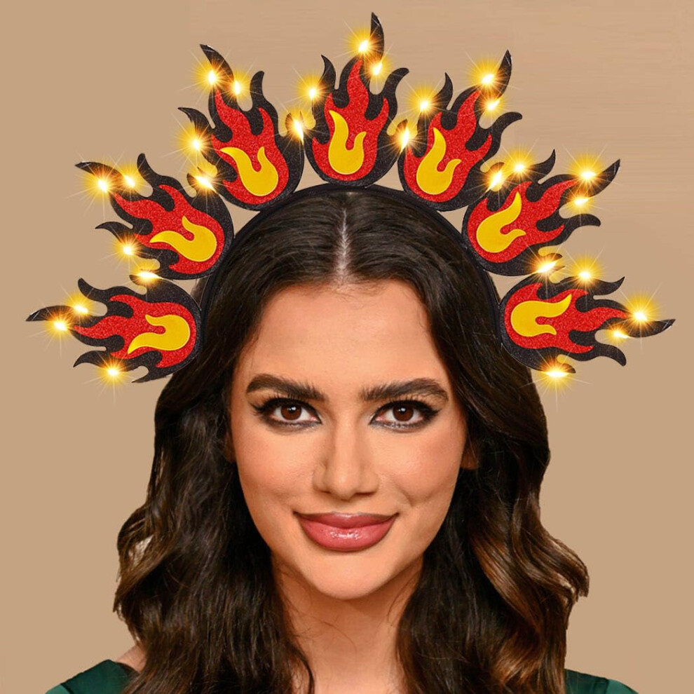 Gortin Light Up Fire Headbardwined Head Flame Red Flame Halloween Festival Costume Accessori Per Capelli Per Le Donne