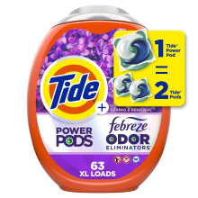 Tide Power Pods Pyykinpesuainepakkaukset Febreze 63 Count Spring & Renewal -tuoksulla Febrezen raikkaus hajunpoistoaineilla