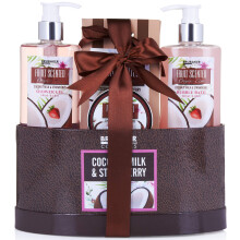 BRUBAKER Cosmetics Home Spa Basket - Kokosmjlk & Jordgubbsdoft - 5 st Bath & Body Set Presentkorg