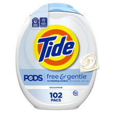 Tide PODS Ilmainen ja hellävarainen pyykinpesuaine Saippuapakkaukset 102 Count Tide PODS Pyykinpesuaine Pyykinpesuaine Paketti Pyykinpesuaine