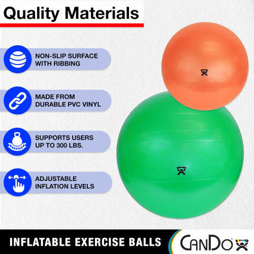 CanDo Inflatable Exercise Ball - Green 25.6"""" Durable Extra Thick Non-Slip Stability Ball for Core Workouts Yoga Pilates Active Seating Phys 1