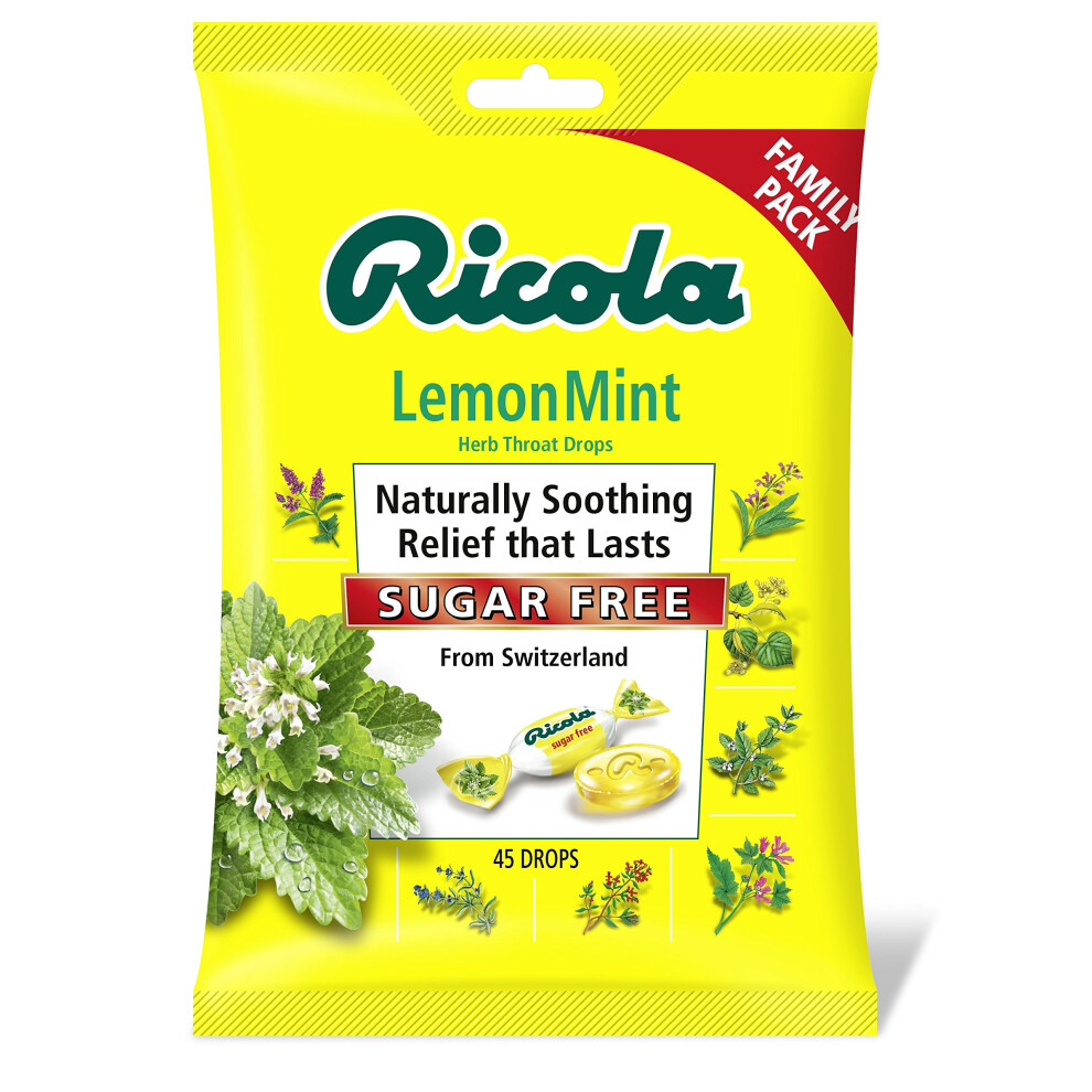 Ricola LemonMint Cough Suppressant Herb Throat Drops  Sugar Free  45 Drops (Pack of 12)  Fights Coughs Naturally  Soothes Throats-image-OPC-PHXTWZZ-NEW