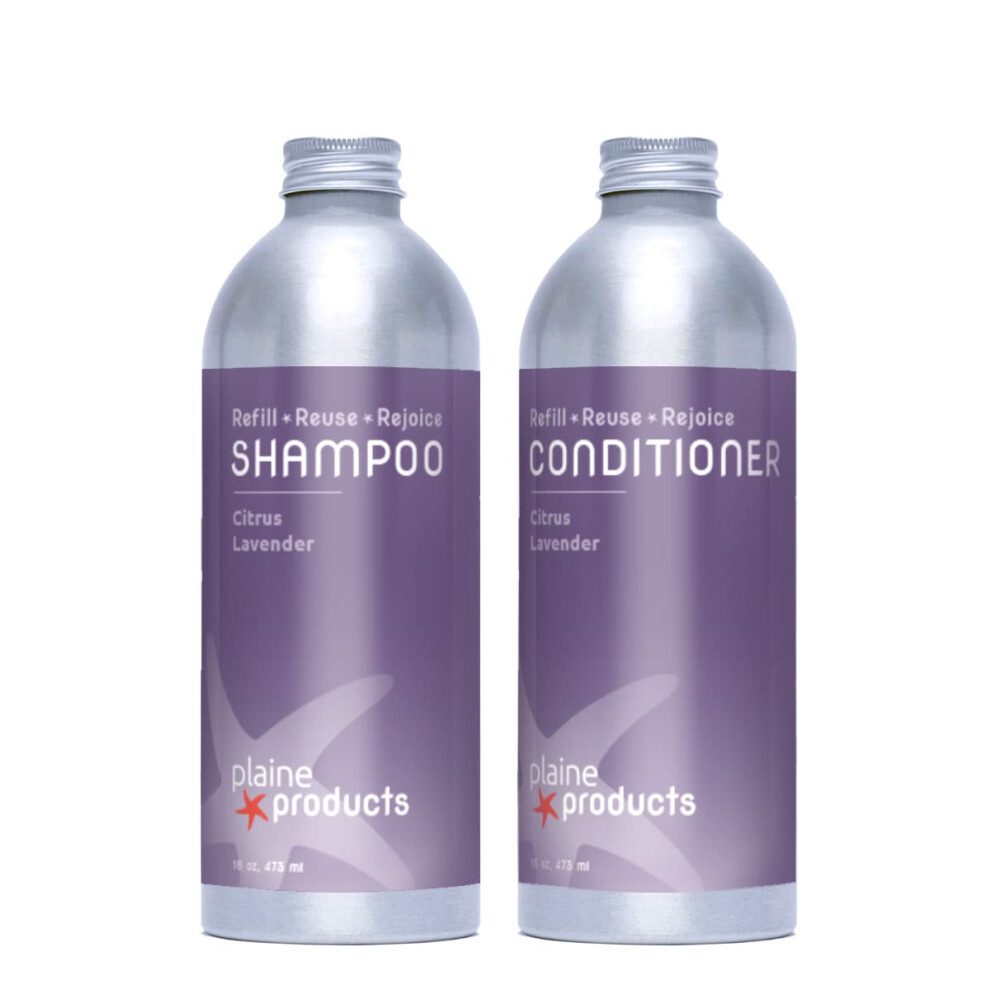 Plaine Products Eco-Friendly Shampoo And Conditioner - Citrus Lavender - Sulfate Free, 16Oz (Refill Bottle)