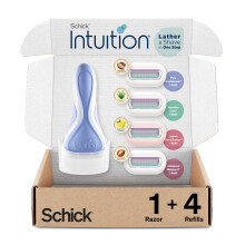 Pacote de variedades de lminas de barbear Schick Intuition - 1 cabo de barbear e recarga de 4 lminas | Kit de barbear para iniciantes, conjunto
