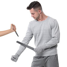 Skärbeständig T-shirt, knivskyddande skjorta, 5-nivå skyddande kläder (Grå lång ärm, L)