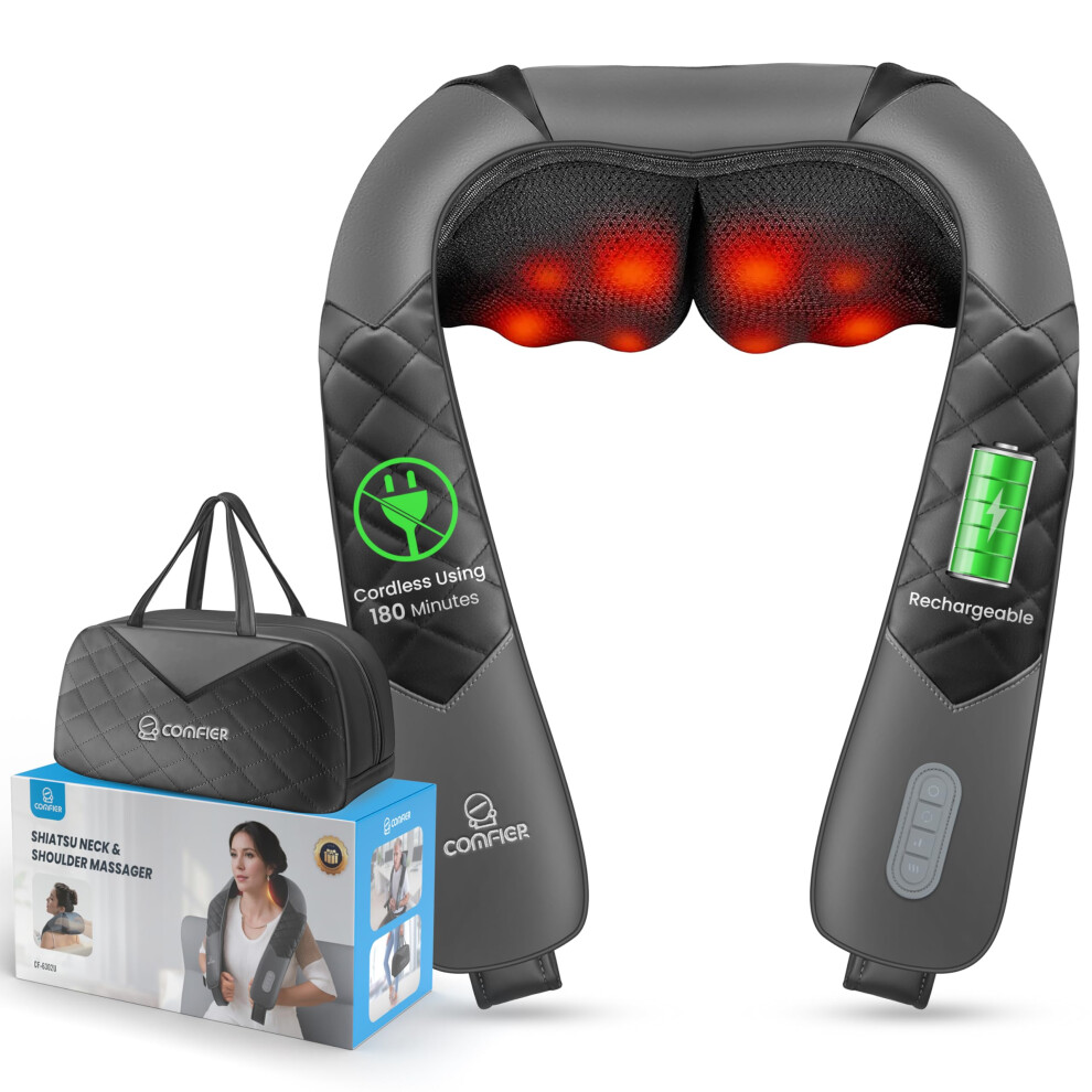 Comfier Cordless Neck Massager With Heat Back Massager For Pain Relief Deep Tissue 3D Shiatsu Neck Shoulder Massage Pillow With Carry Bag Rech
