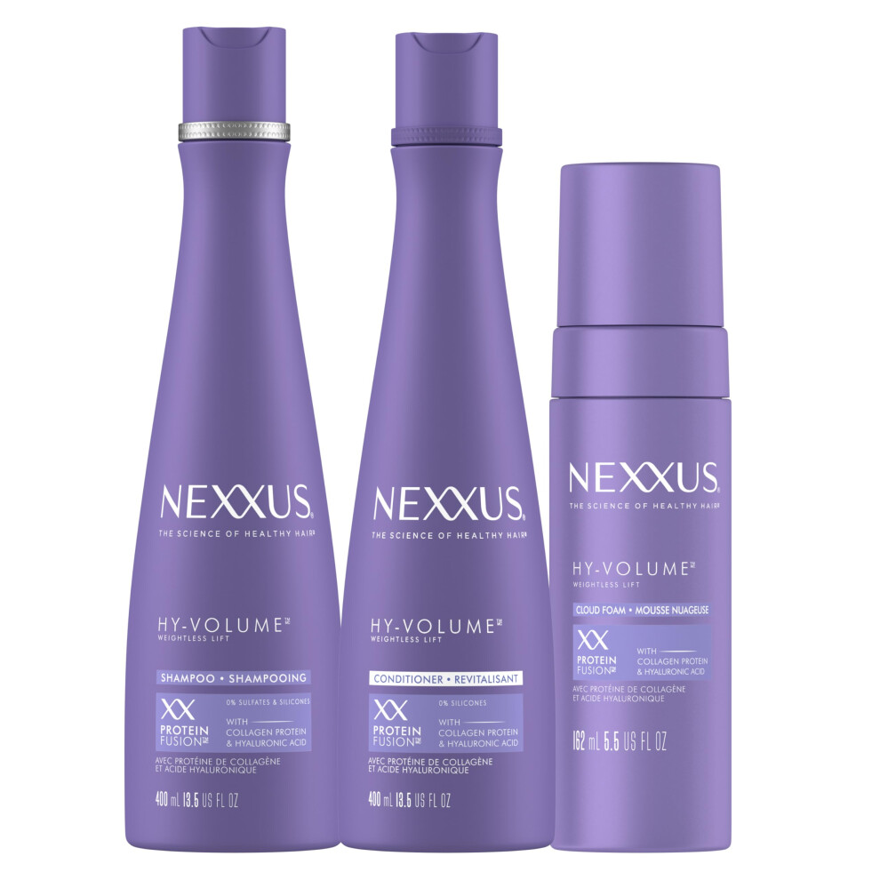 Nexxus Hy-Volume Weightless Lift Shampoo Conditioner & Foam 3 Pack Protein Fusion With Collagen Protein & Hyaluronic Acid For Flat & Limp Hair F