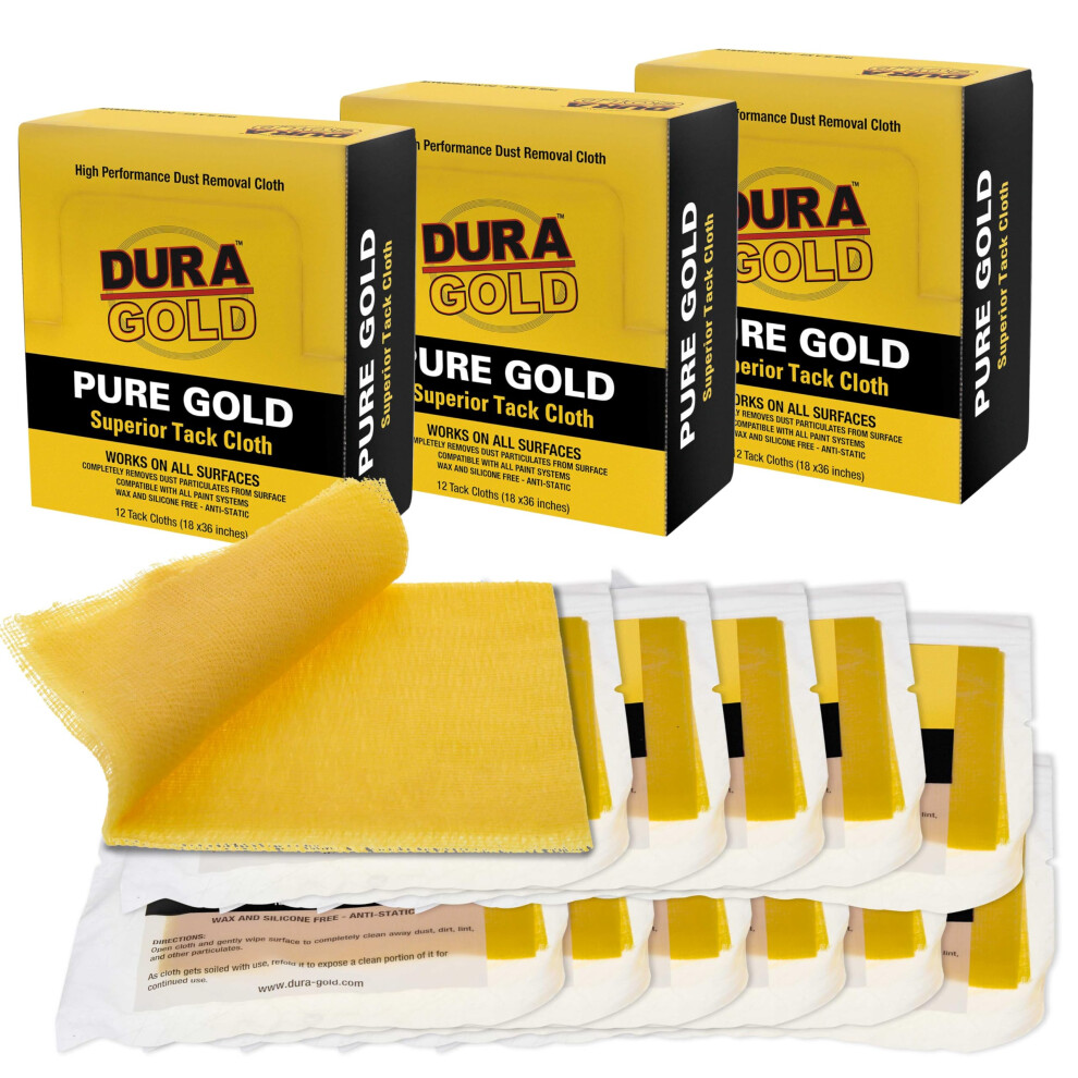 Dura-Gold Gold Dura - Pure Superior Tack Cloth (Pack Of 36) Woodworking Automotive Paint Tack Cloth Autobody Painting Painters Cloths Dust Rags