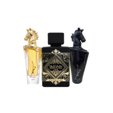 Lattafa para unisex 3 piezas Eau de parfum Gift Gift (Bade'e al oud para gloria + maahir + maahir negro edicin para hombres) 3.4 onzas/100 ml cada u
