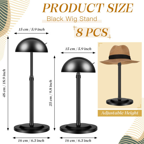 Tatuo 8 Pcs Support de Perruque, Stand de Tête Ajustable 9.8"-18.9" pour Perruques, Support de Voyage 1