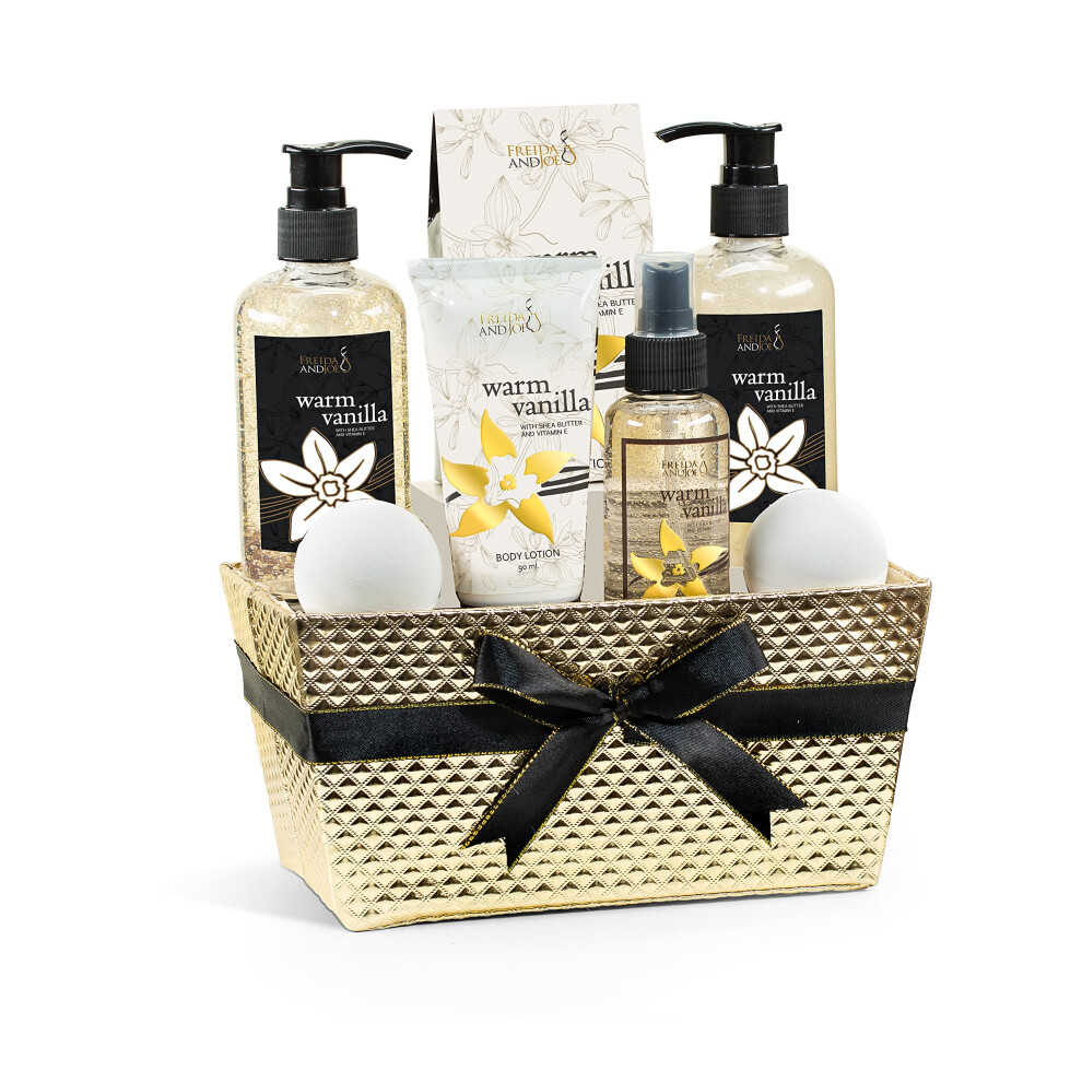 Bath and Body Gift Basket For Women and Men - 8 Piece Set of Warm Vanilla Bath & Body Collection Gift Basket  Includes Shower Gel  Bubble Bath  B-image-OPC-PHXTXV7-NEW