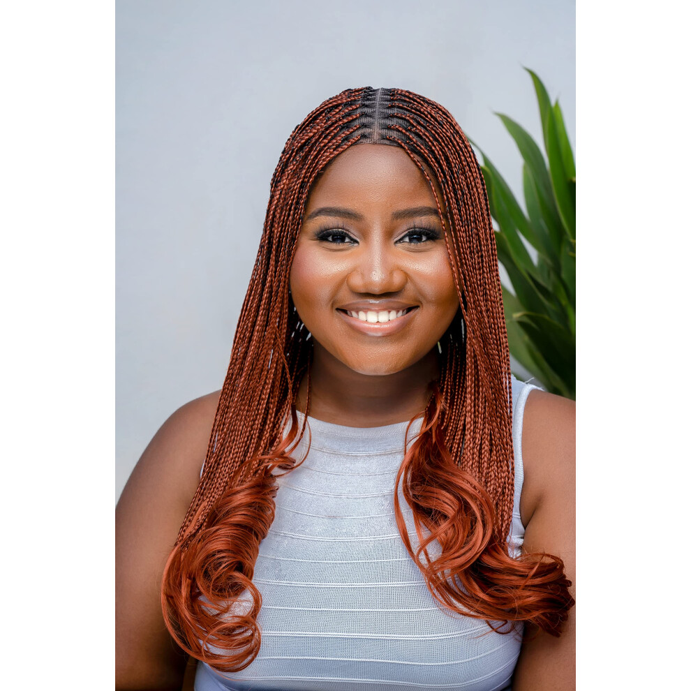 Wow Braids 18"""" Full 360 Hd Transparent Lace Front Knotless Braided French Curl Wig With Baby Hair And Curly Tips - Synthetic Hand-Made Box Braid