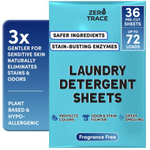 Zero Trace All Natural Pyykinpesuaine Hajusteettomat lakanat – Ympäristöystävällinen ja hajusteeton pyykinpesuaine (144 täyttöä 72 arkkia)