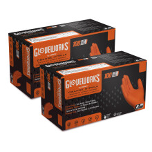 GLOVEWORKS HD Orange Nitrile Industrial Disposable Gloves  8 Mil  Latex-Free  Raised Diamond Texture  Medium  2 Boxes of 100