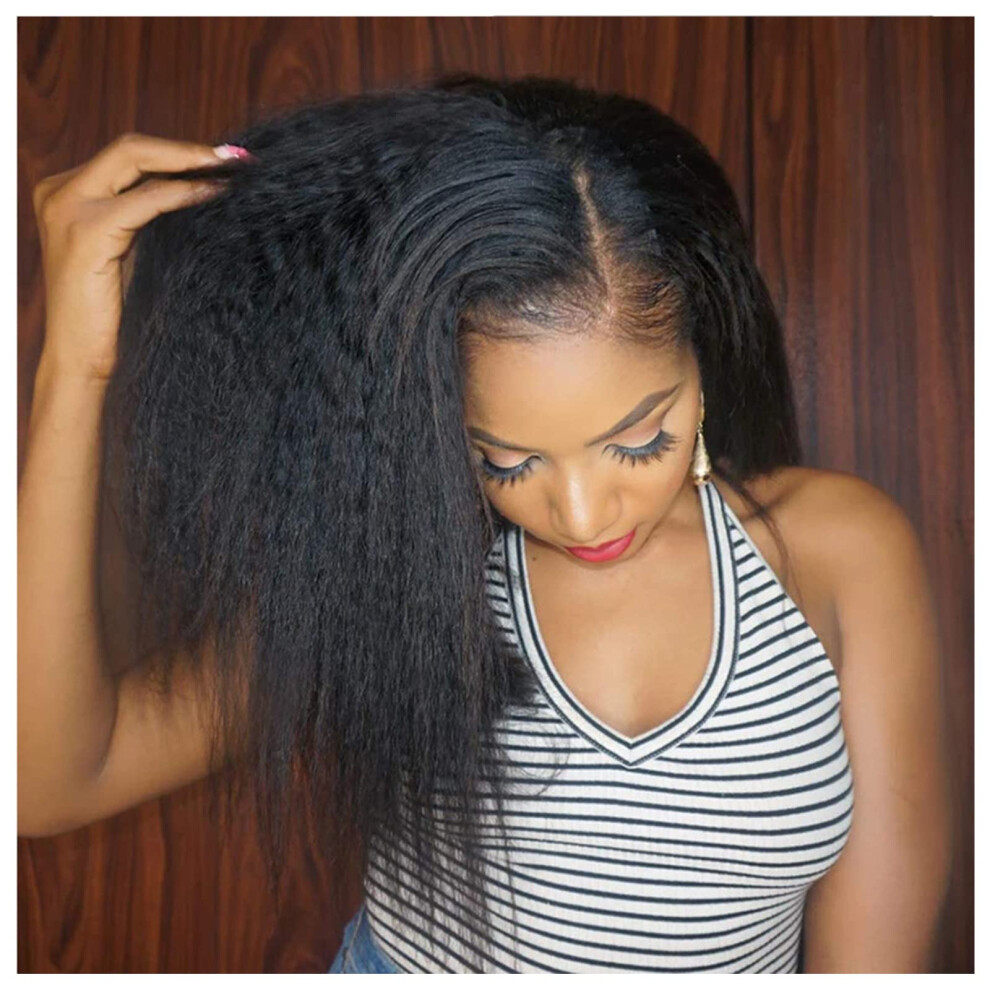 Enoya Unisex Black 5X5 Hd Lace Closure Wigs Human Hair Kinky Straight 200 Density Glueless Wigs Human Hair Pre Plucked Bleached Knots With Baby Hair For Women