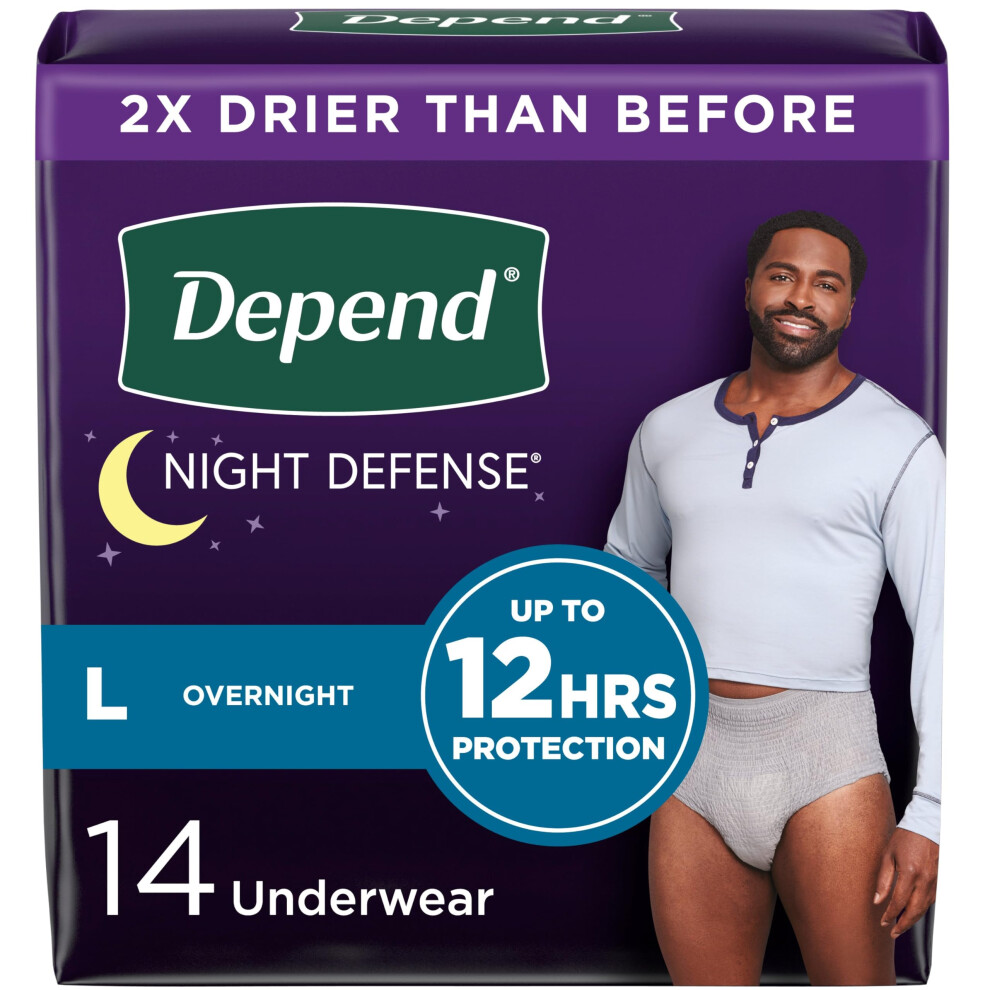 Depend Grey Night Defense Adult Incontinence Underwear For Men Disposable Overnight Large 14 Count Packaging May Vary
