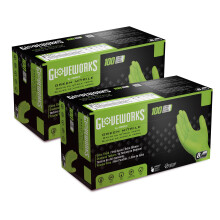 GLOVEWORKS HD Green Nitrile Gloves XXL  8 mil Nitrile Disposable Gloves with Raised Diamond Grip  2 Boxes of 100 Gloves