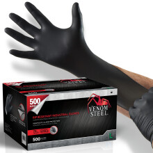 Venom Steel Prumyslov Nitrilov rukavice Chemicky odoln jednorzov cern rukavice Bez latexu Bez pudru Texturovan rukojet Heavy Duty Dvouvrstv o
