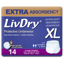 LivDry Adult XL Incontinence Underwear Extra Absorbency Adult Diapers Leak Protection X-Large 14-Pack